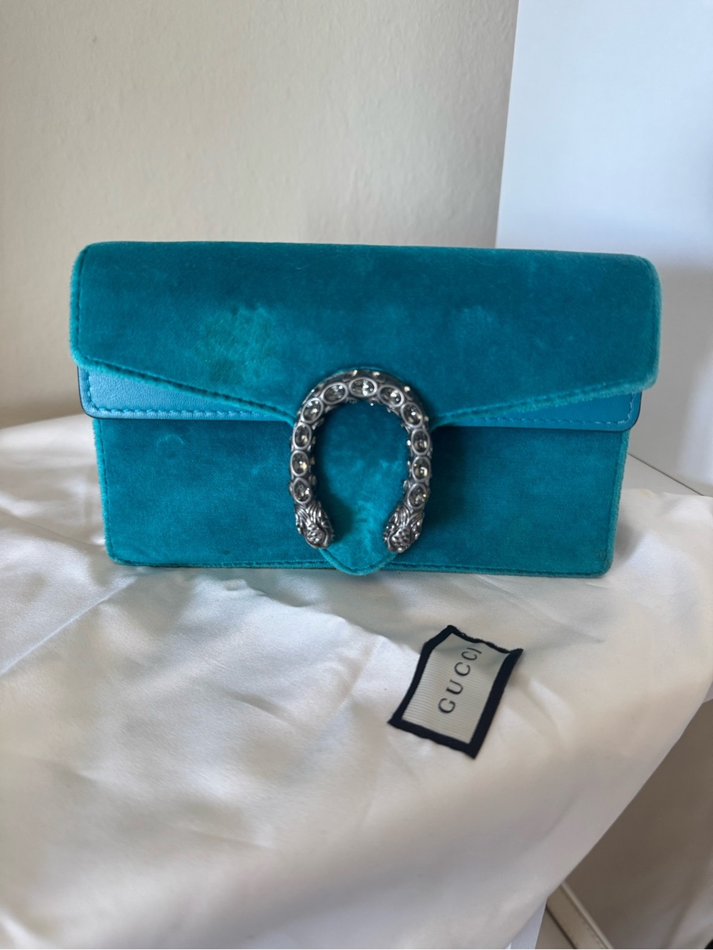 Gucci Teal Velvet Super Mini Dyonisus with Silver Horsebit